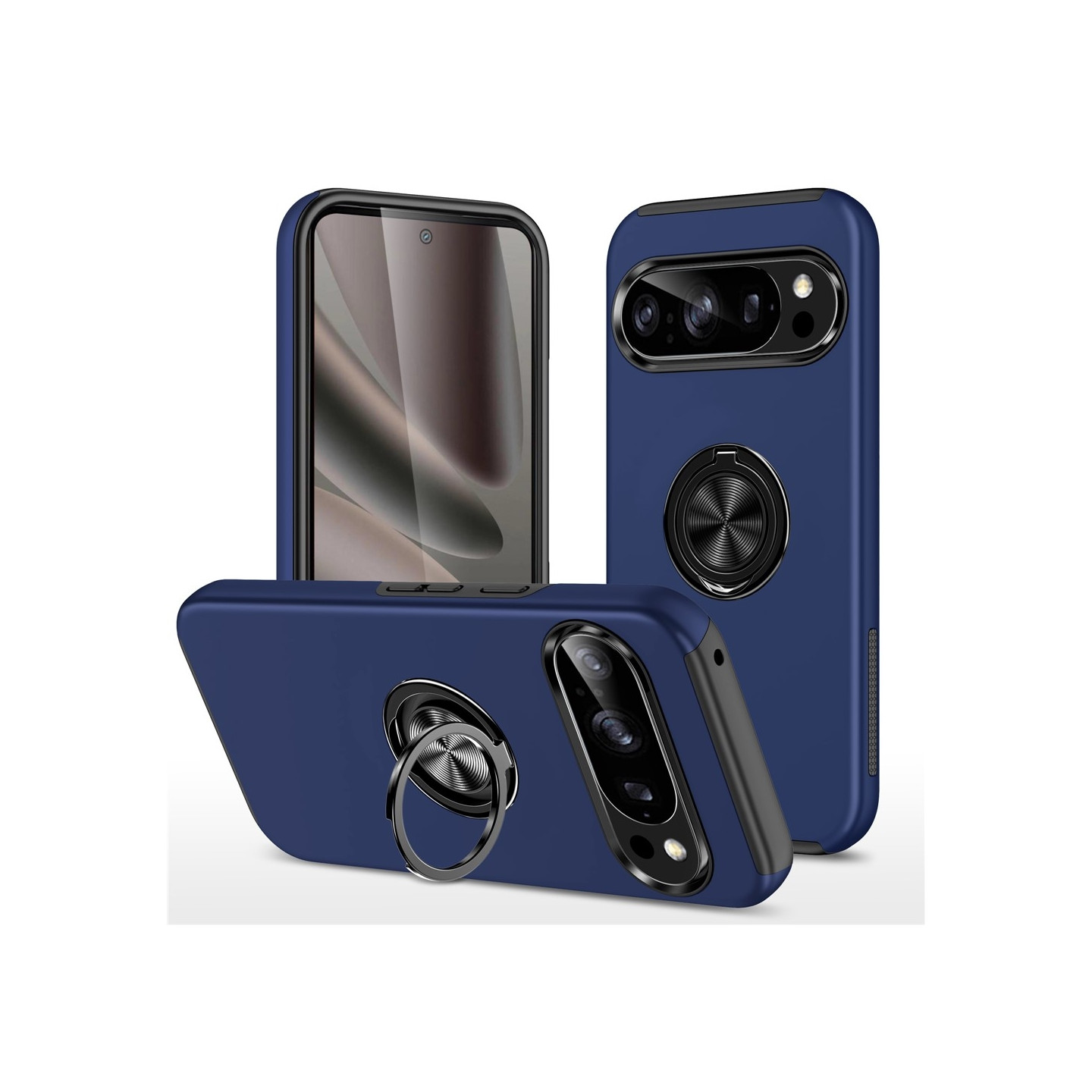 For Google Pixel 10 Pro / Pixel 10 Skal Finger Ring Kickstand Hybrid Case - Dark Blue