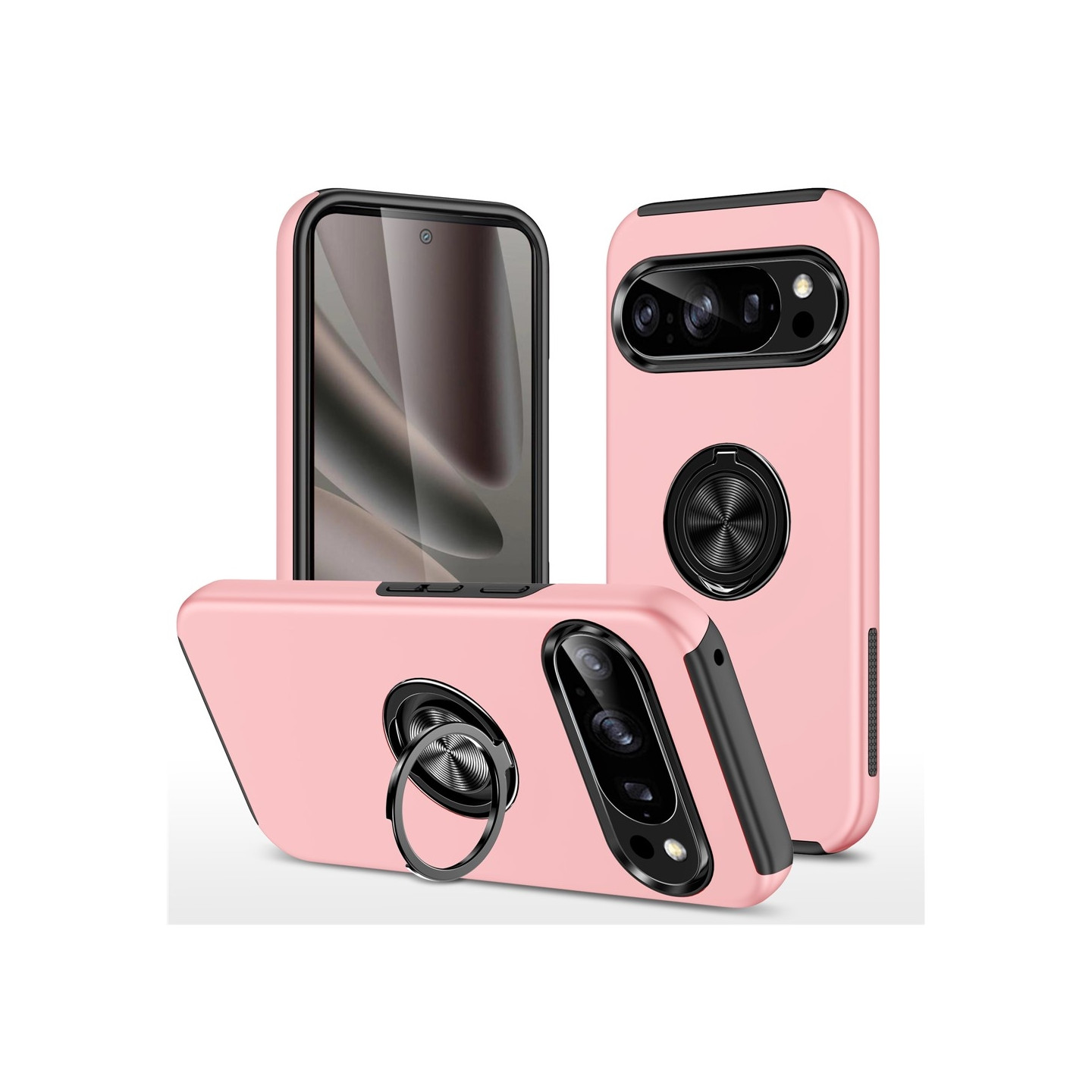 Till Pixel 10 Pro / Pixel 10 Skal Hybrid skal med Finger Ring - Rosa