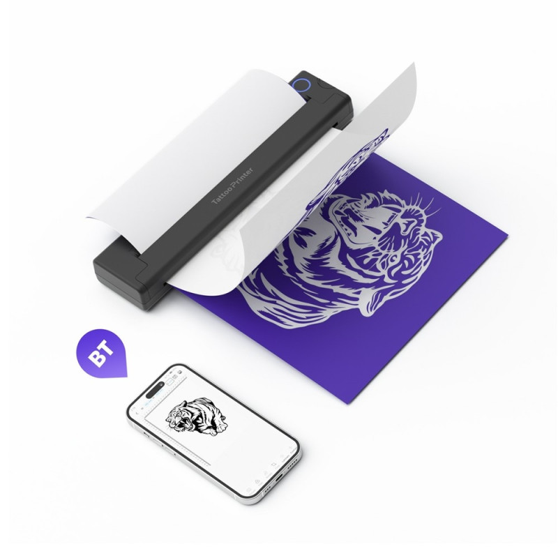 A46 Bärbar Mini Skrivare Trådlös BT Termisk Tatueringsskrivare med 10 st papper