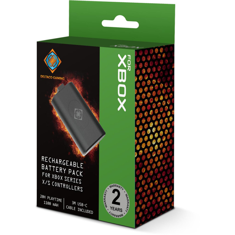 DELTACO GAMING Ladattava akku Xbox X/S - ohjaimelle, 1100 mAh, USB - C - kaapeli, musta