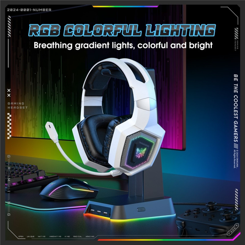 Bluetooth-hodetelefoner ONIKUMA Gaming Headset med trippelmodus og RGB-belysning og surroundlyd