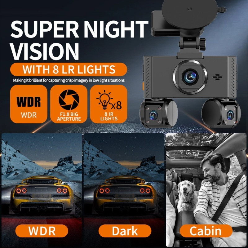 Bilkamera WiFi 4-kanals 2K nattsyn Firelinse bil-DVR GPS-modul Step-down-kabel