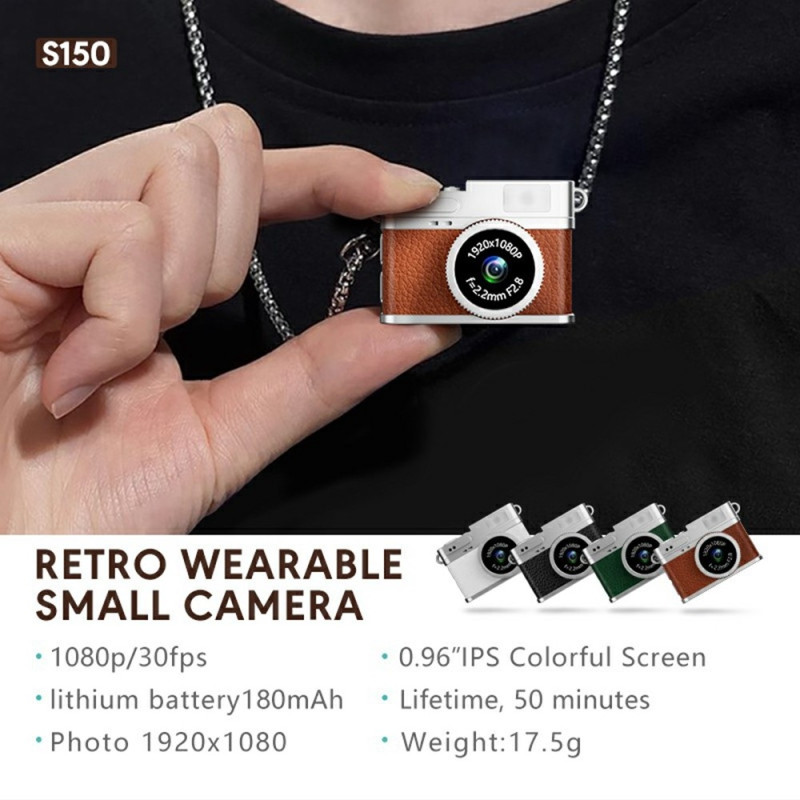 Portable Mini Camera 0.96" IPS Screen 1080p HD Video Recorder Necklace Retro Camera