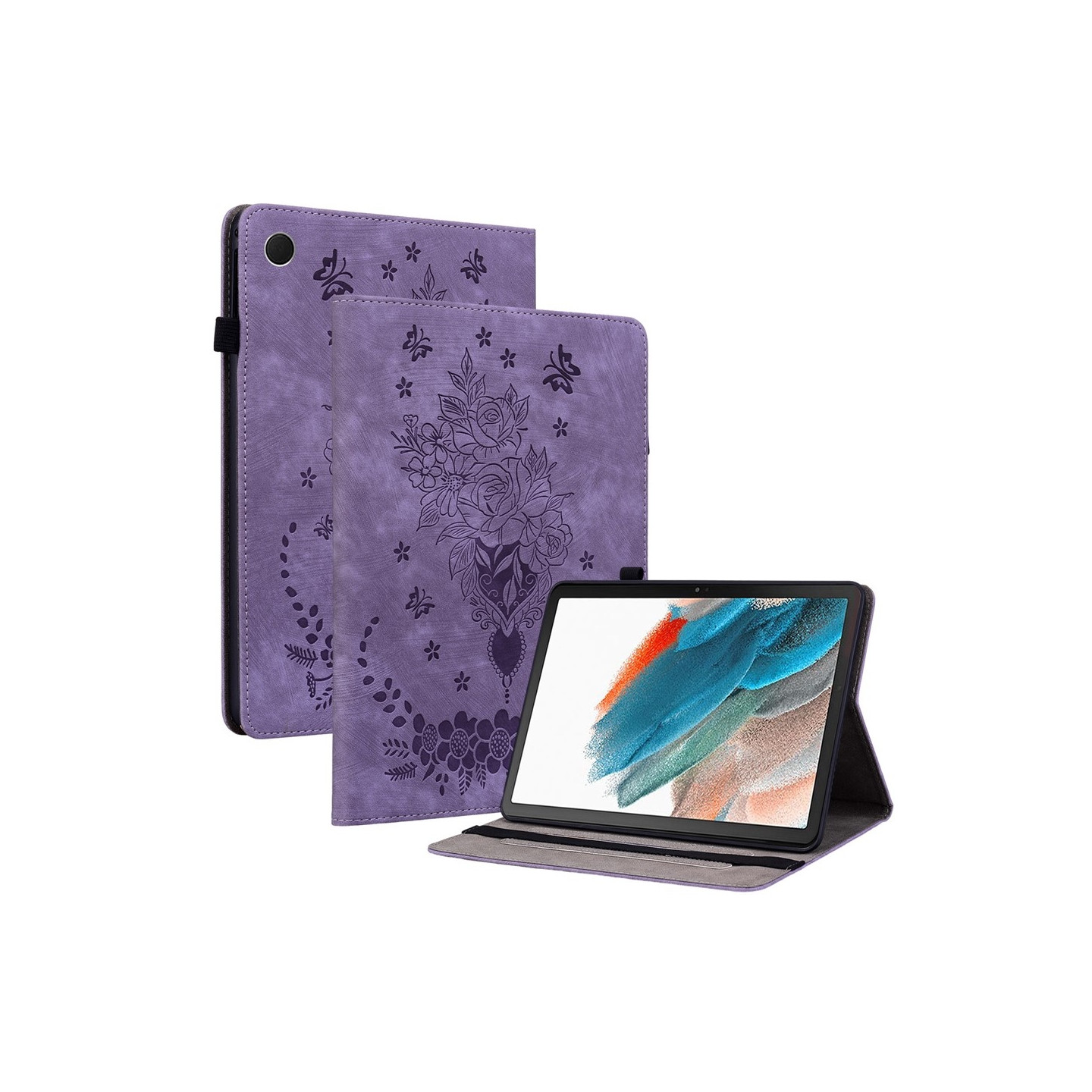 Til Samsung Galaxy Tab A11 Etui Beskyttelse Med Roseblomst Prægning - Lilla
