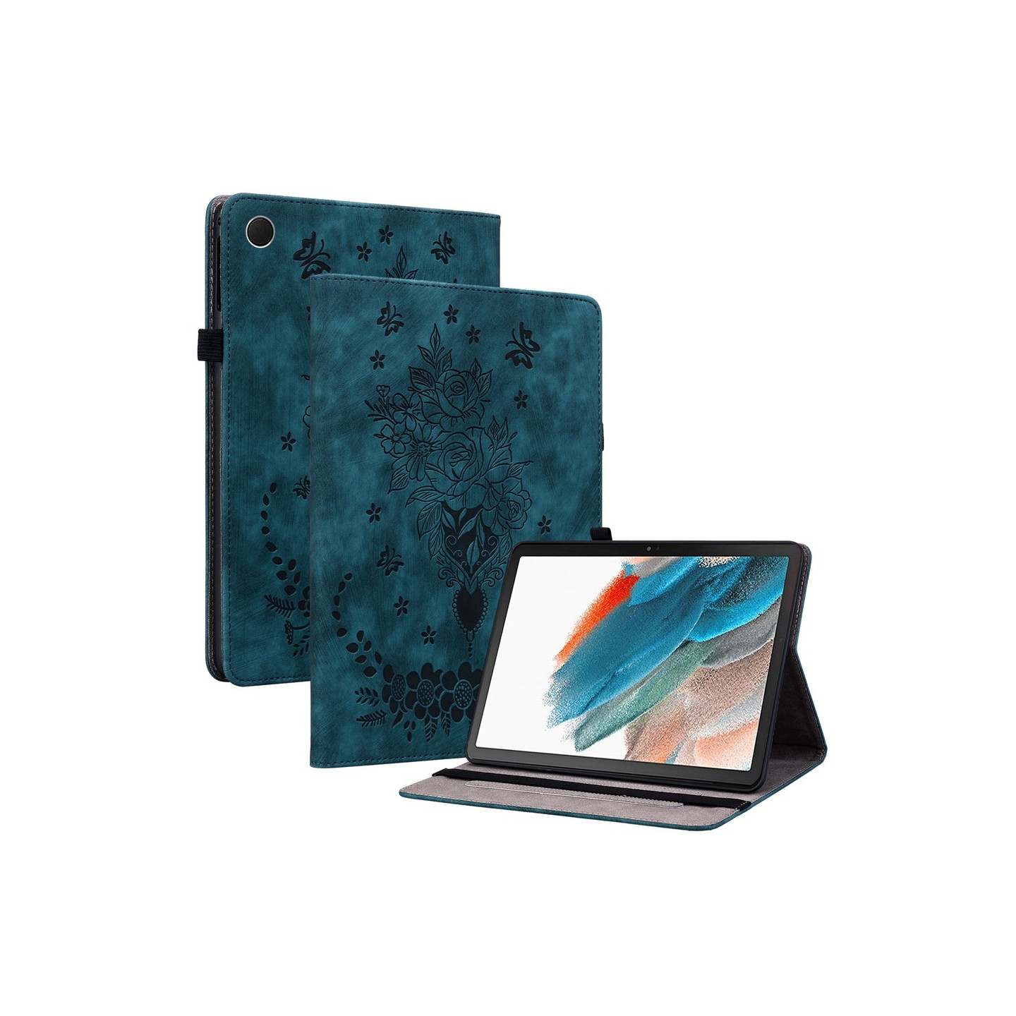 För Samsung Galaxy Tab A11+ Fodral Skydd Med Rosblomsprägling - Blå
