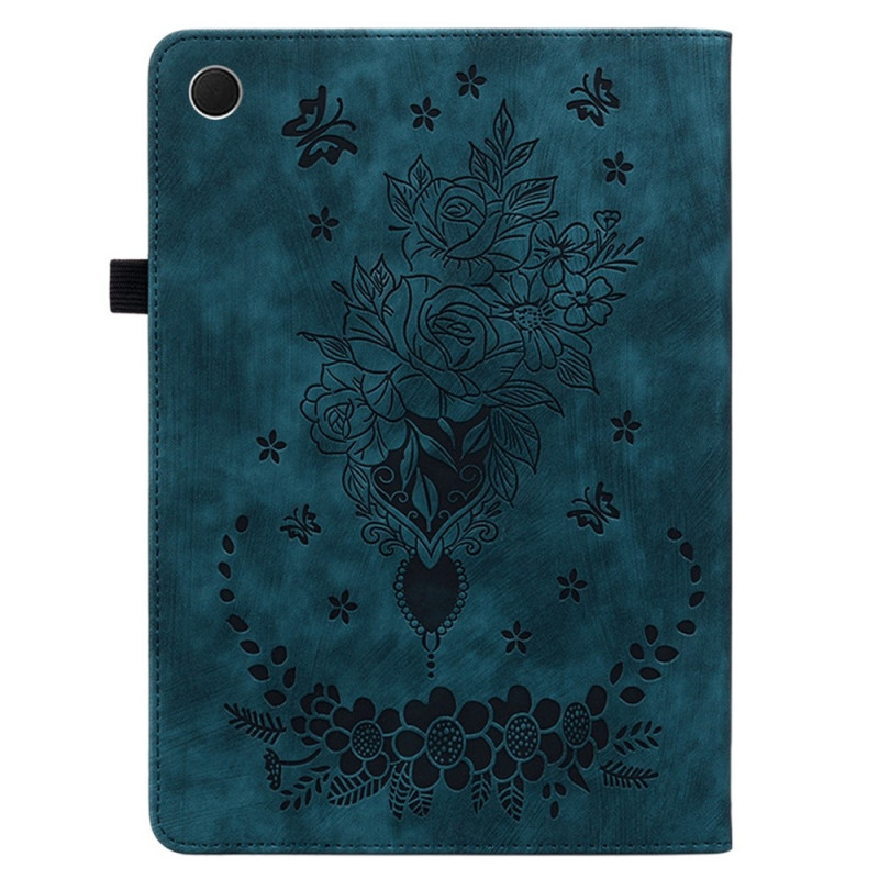 Til Samsung Galaxy Tab A11+ Etui Beskyttelse Med Roseblomst Prægning - Blå