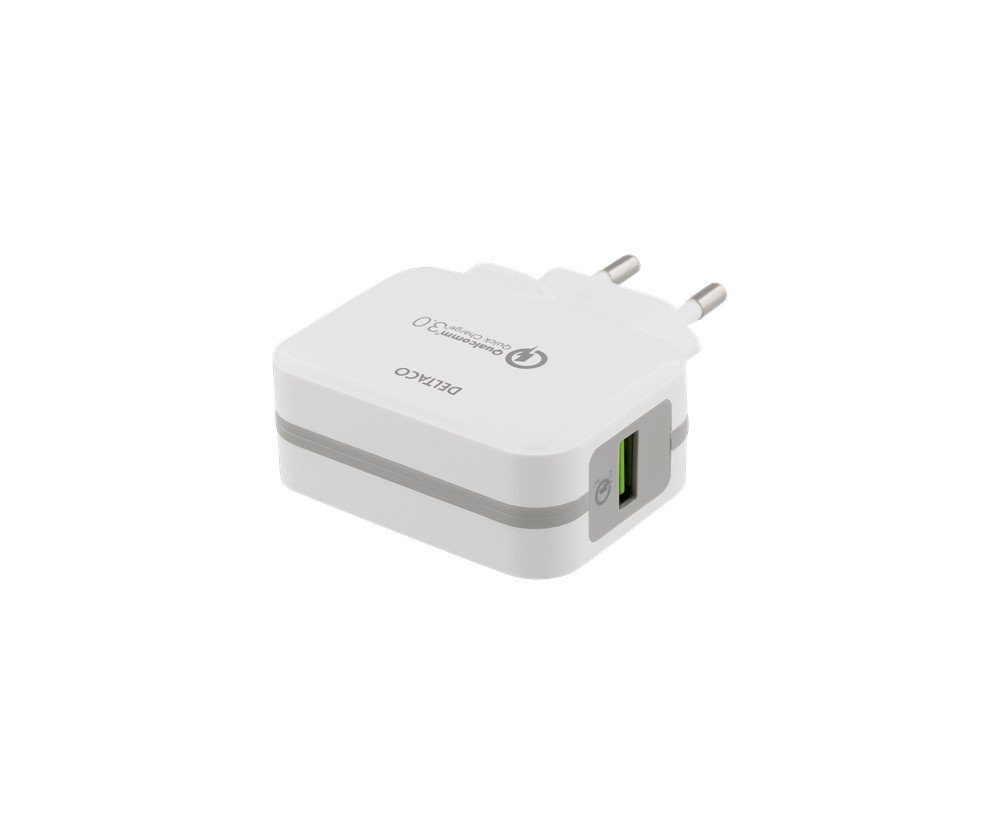 DELTACO Väggladdare USB, Qualcomm Quick Charge 3.0, 19,5W