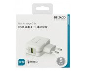 DELTACO Väggladdare USB, Qualcomm Quick Charge 3.0, 19,5W