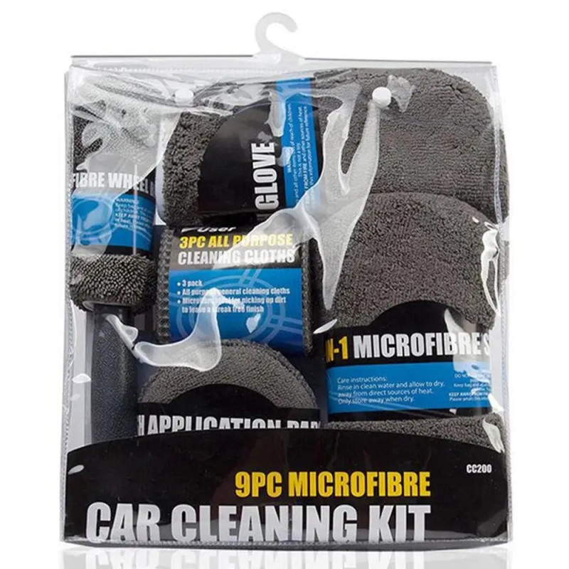 9 dele bilvask rengøringsværktøj svamp mikrofiber håndklæde børste handske