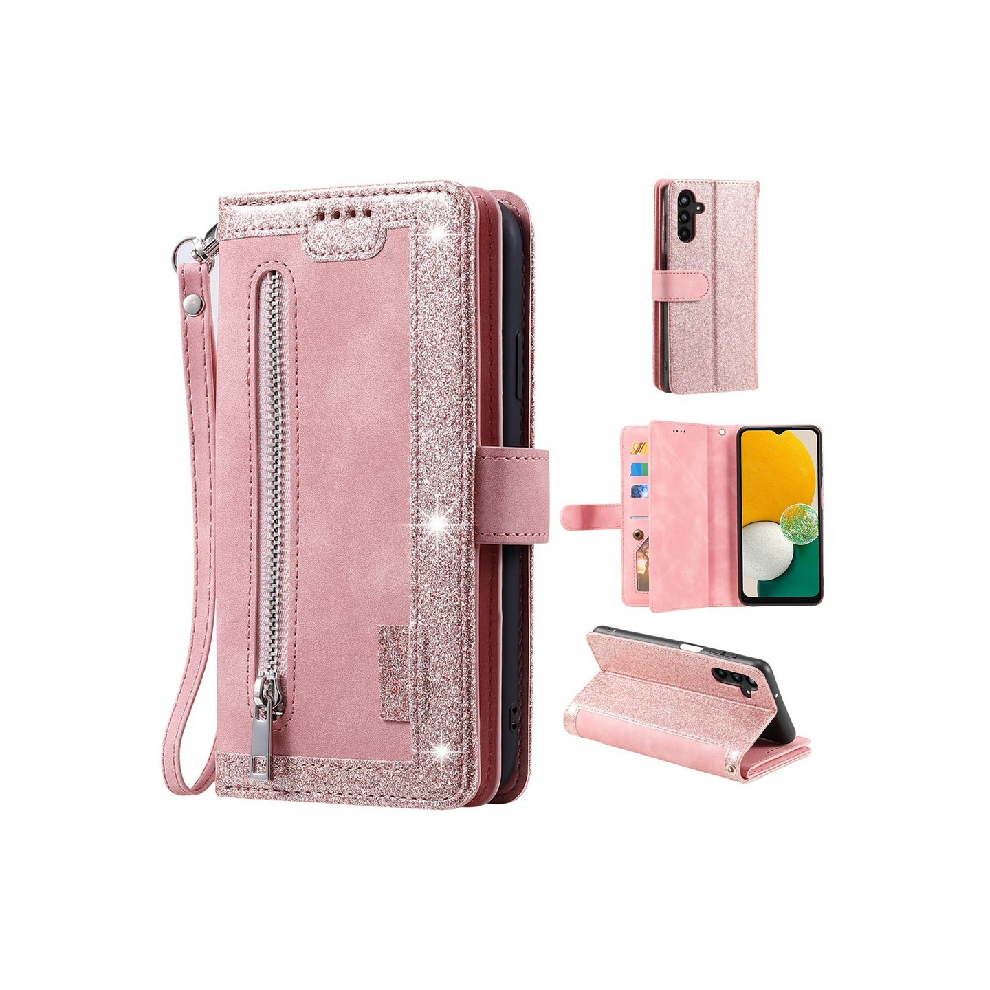 Til Samsung Galaxy A17 5G Deksel med Glidelås og 9 Kortspor