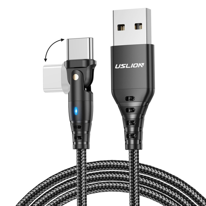 USB-A till USB-C Laddningskabel 2 m 180 graders roterande vinklat huvud 3A