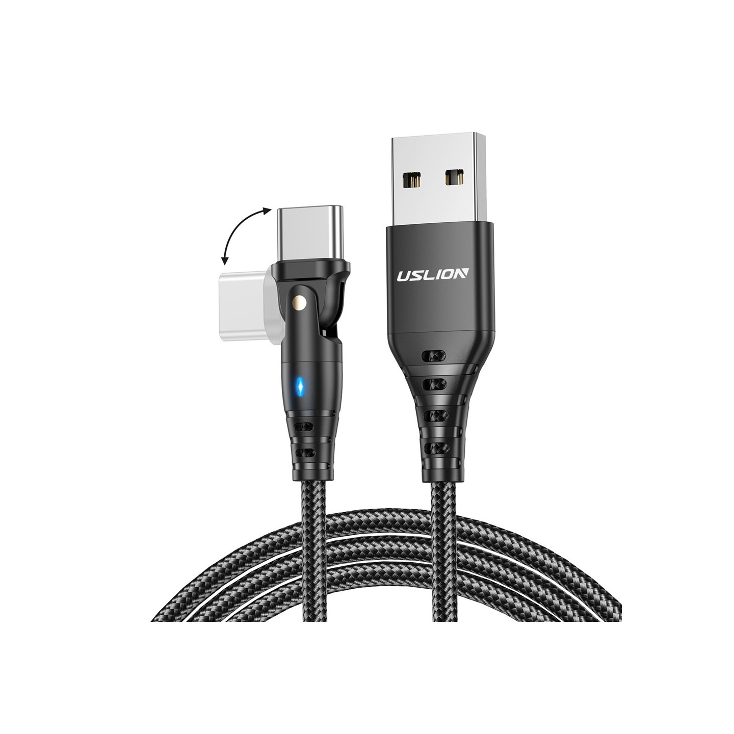 USB-A til USB-C ladekabel 2 m 180 graders roterende vinklet hode 3A