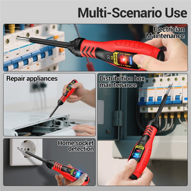 Voltage Tester Detect Phase/Neutral Wire Continuity Test NCV Light Slotted