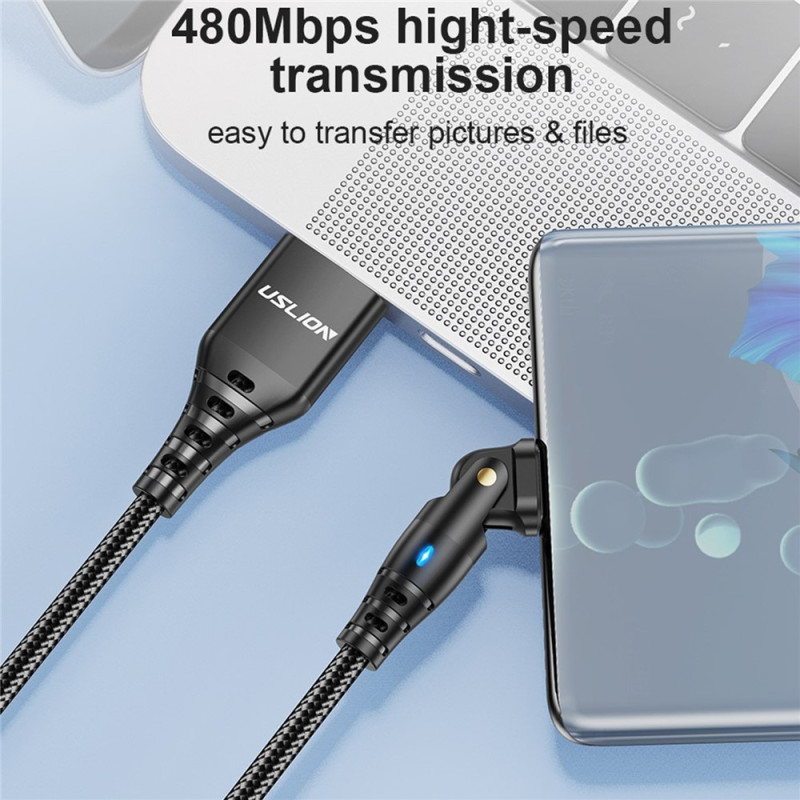 USB-A to USB-C Charging Cable 2m 180 Degree Rotating Angled Head 3A