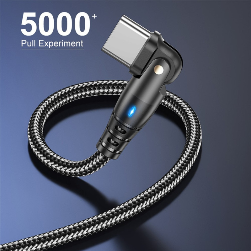 USB-A - USB-C -latauskaapeli 2 m, 180 astetta kääntyvä kulmapää, 3A