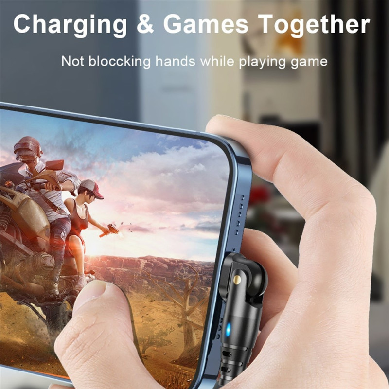 USB-A till USB-C Laddningskabel 2 m 180 graders roterande vinklat huvud 3A