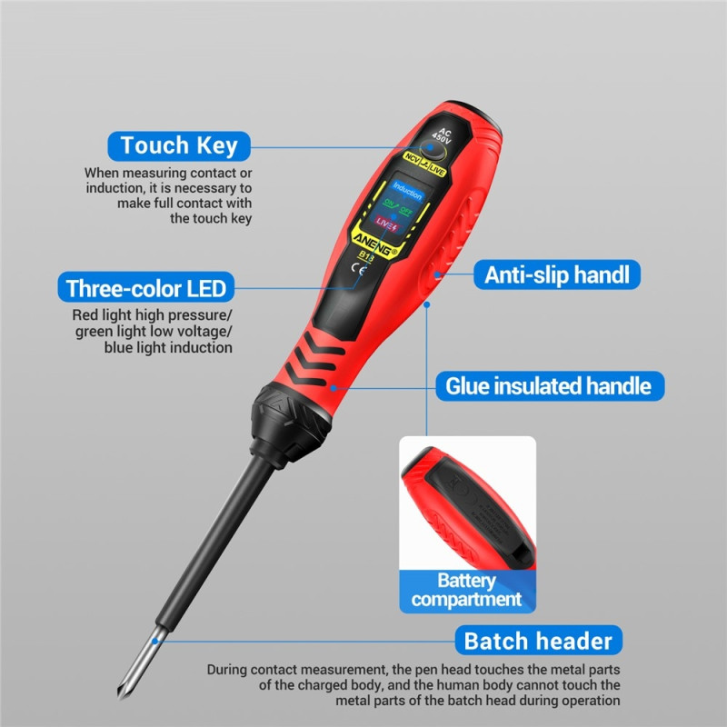 Spänningstestare Detektera Fas/Nollledning Kontinuitetstest NCV-ljus Phillips