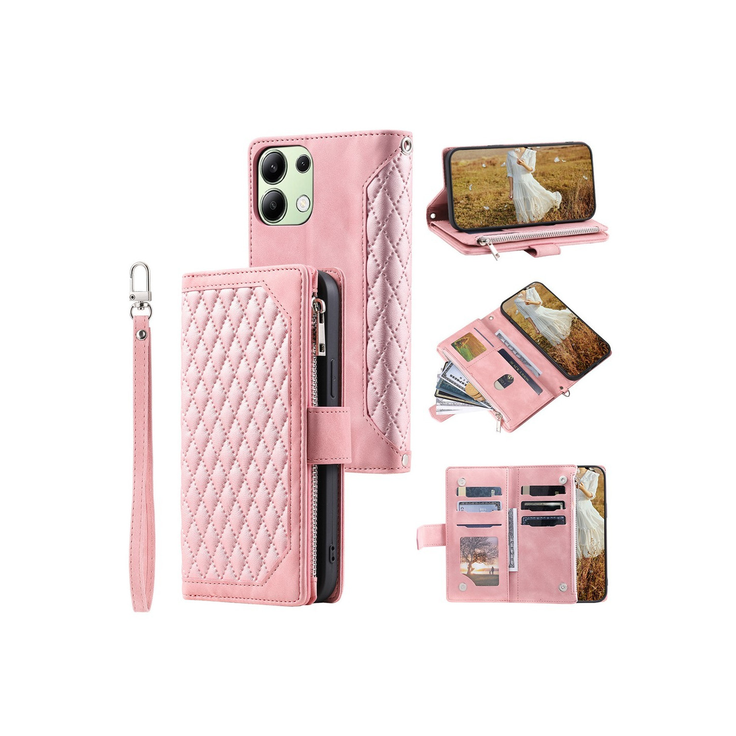 Til Xiaomi Redmi 15C Zipper Wallet Case Rhombus Telefoncover