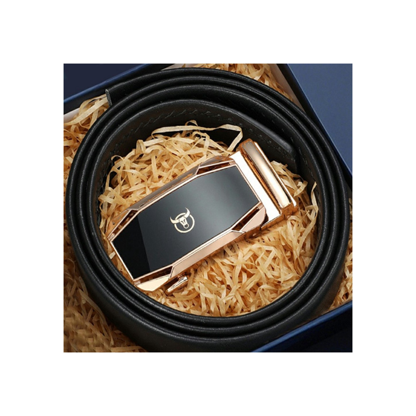 BULLCAPTAIN 130cm Belt Waist Strap Cowhide Automatic Buckle Keychain - Gold