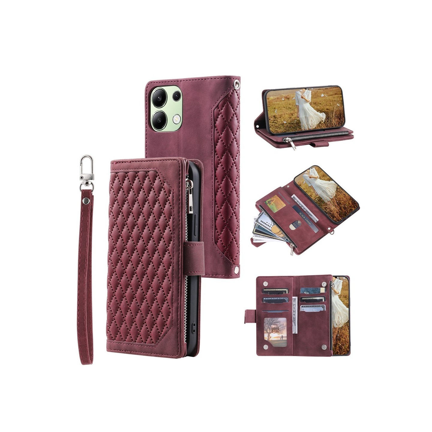 Til Xiaomi Redmi 15C Lommebok-deksel med glidelås Rhombus Stitching Line Telefonveske