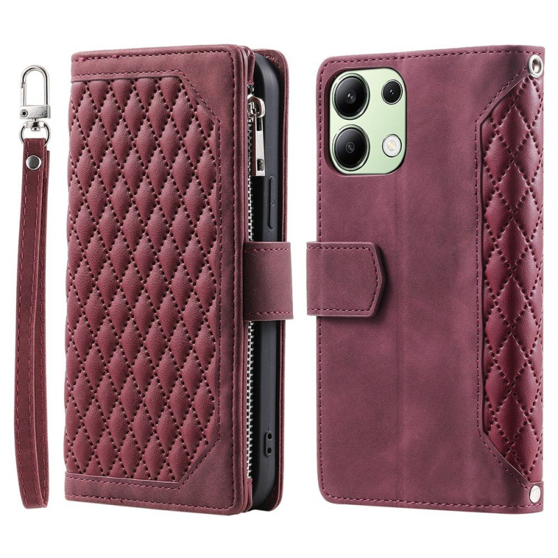För Xiaomi Redmi 15C Zipper Wallet Case Rhombus Stitching Line Telefonfodral