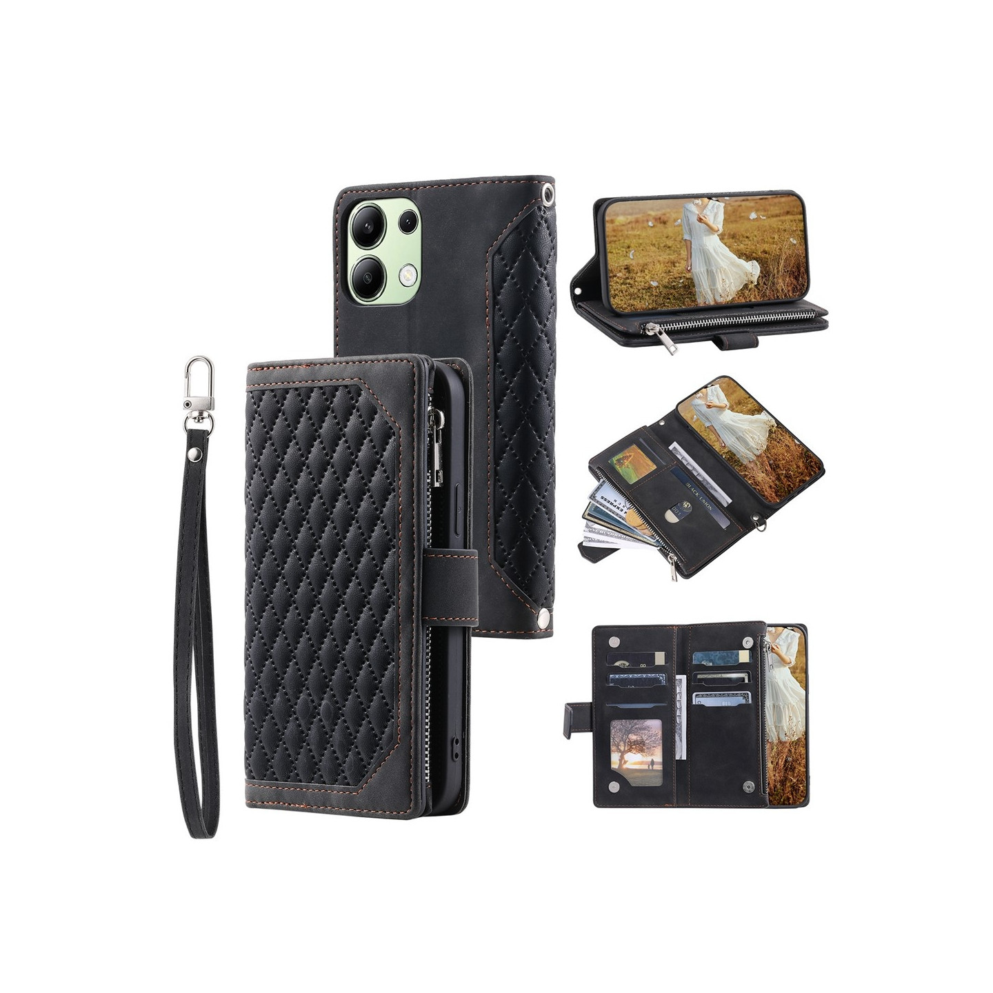 Xiaomi Redmi 15C Zipper Wallet Case Rhombus Stitching Line Puhelinsuojus