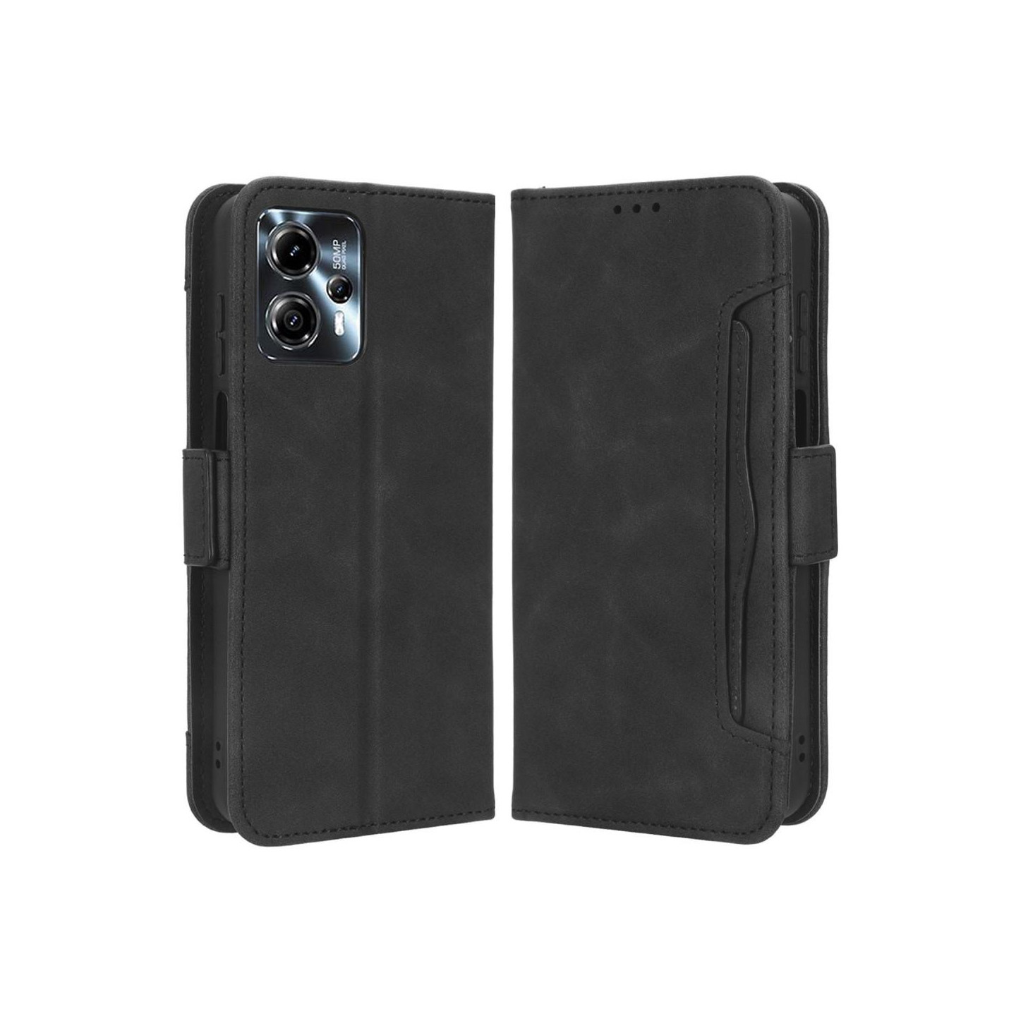 For Motorola Moto G13 4G / G23 4G Multiple Card Slots Phone Wallet Case - Black