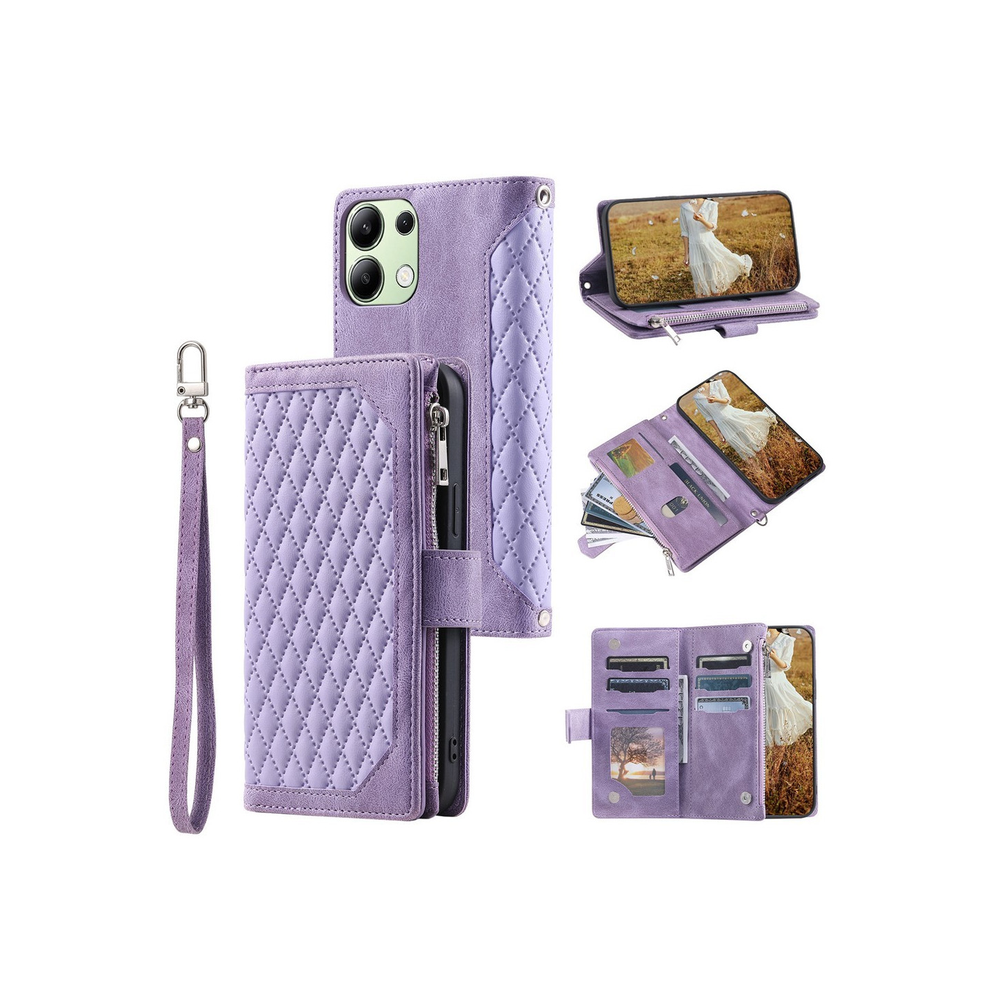 Xiaomi Redmi 15C Zipper Wallet Case Rhombus Stitching Line Puhelinsuojus