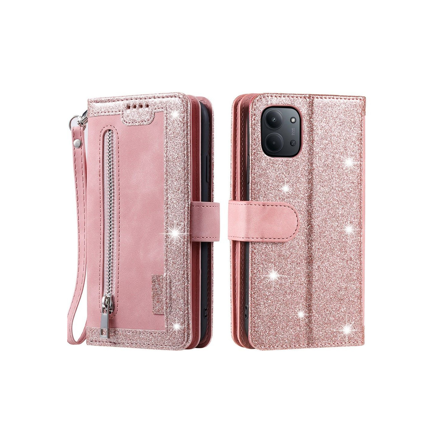 Til Xiaomi Redmi 15C Deksel med Glidelås og 9 Kortspor - Pink