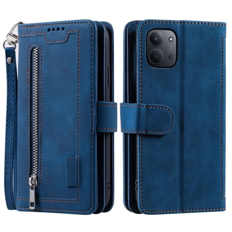For Xiaomi Redmi 15C Case Zipper Pocket PU Leather Phone Cover with 9 Card Slots
