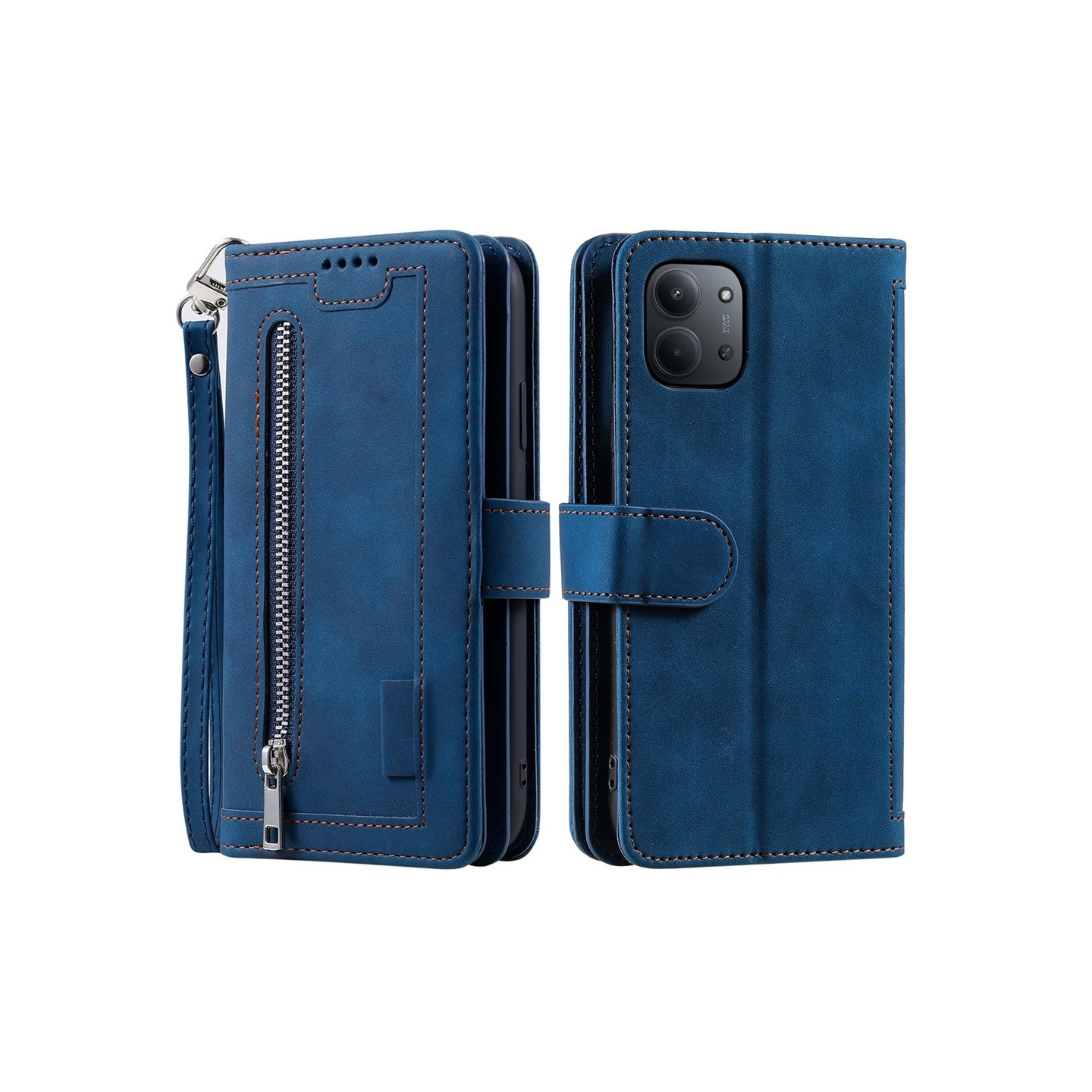 For Xiaomi Redmi 15C Case Zipper Pocket PU Leather Phone Cover with 9 Card Slots