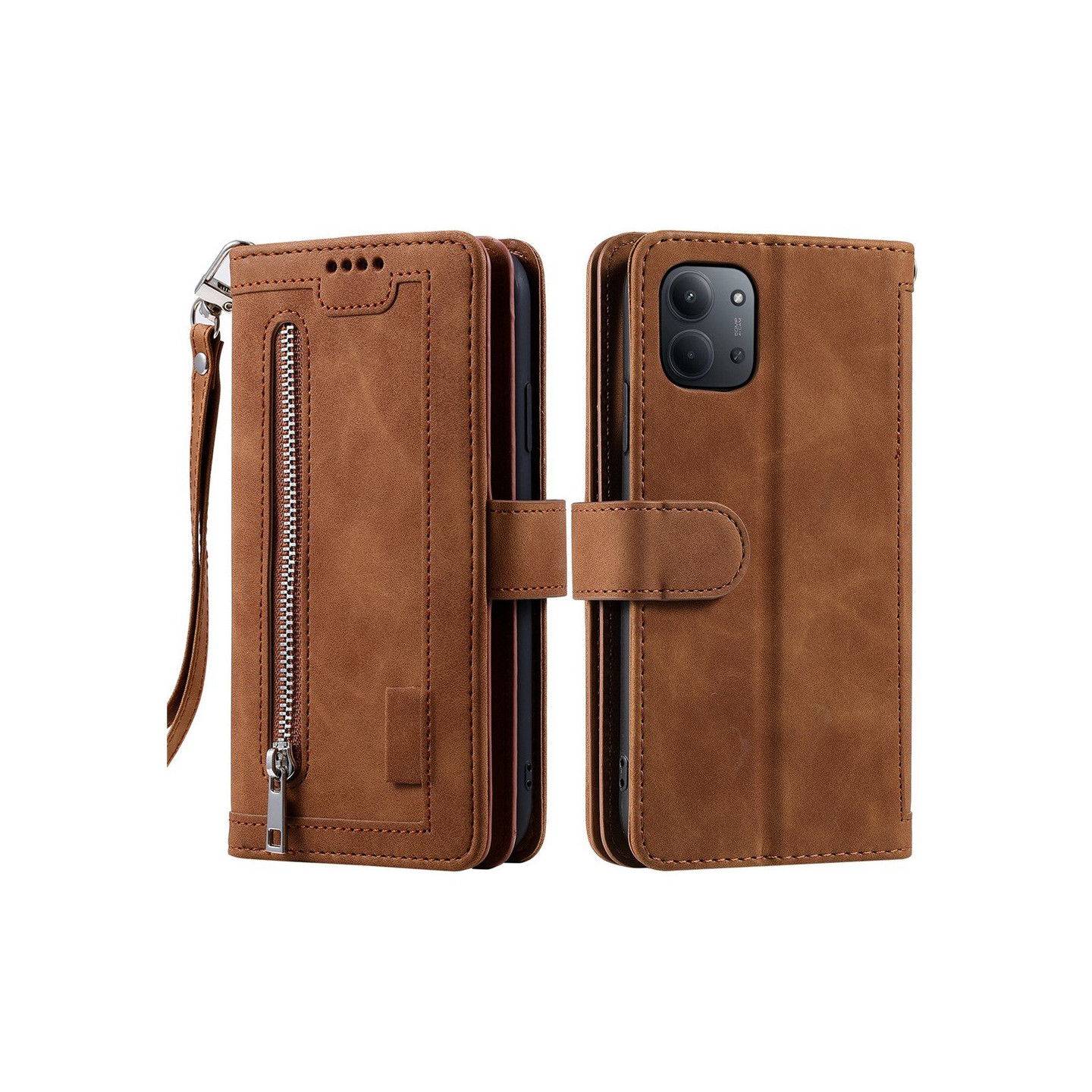 For Xiaomi Redmi 15C Case Zipper Pocket PU Leather Phone Cover with 9 Card Slots