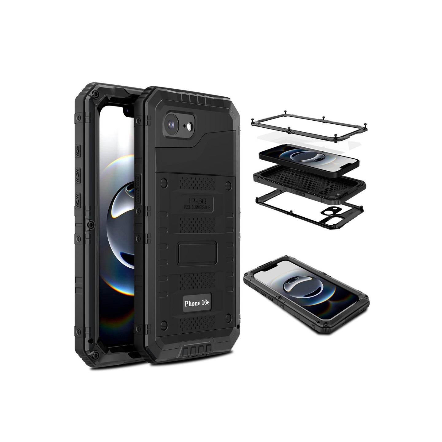 IP68 Waterproof Case for iPhone 17e / 16e Metal + Silicone with Screen Protector