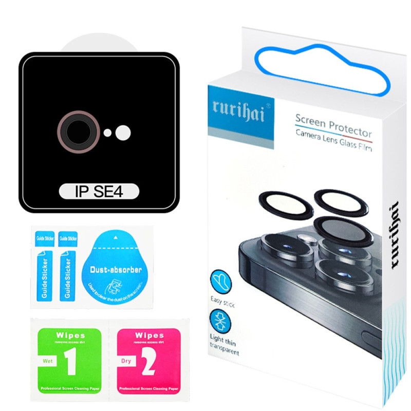 For iPhone 17e / 16e Camera Lens Protector Tempered Glass Metal Ring Lens Film - Pink