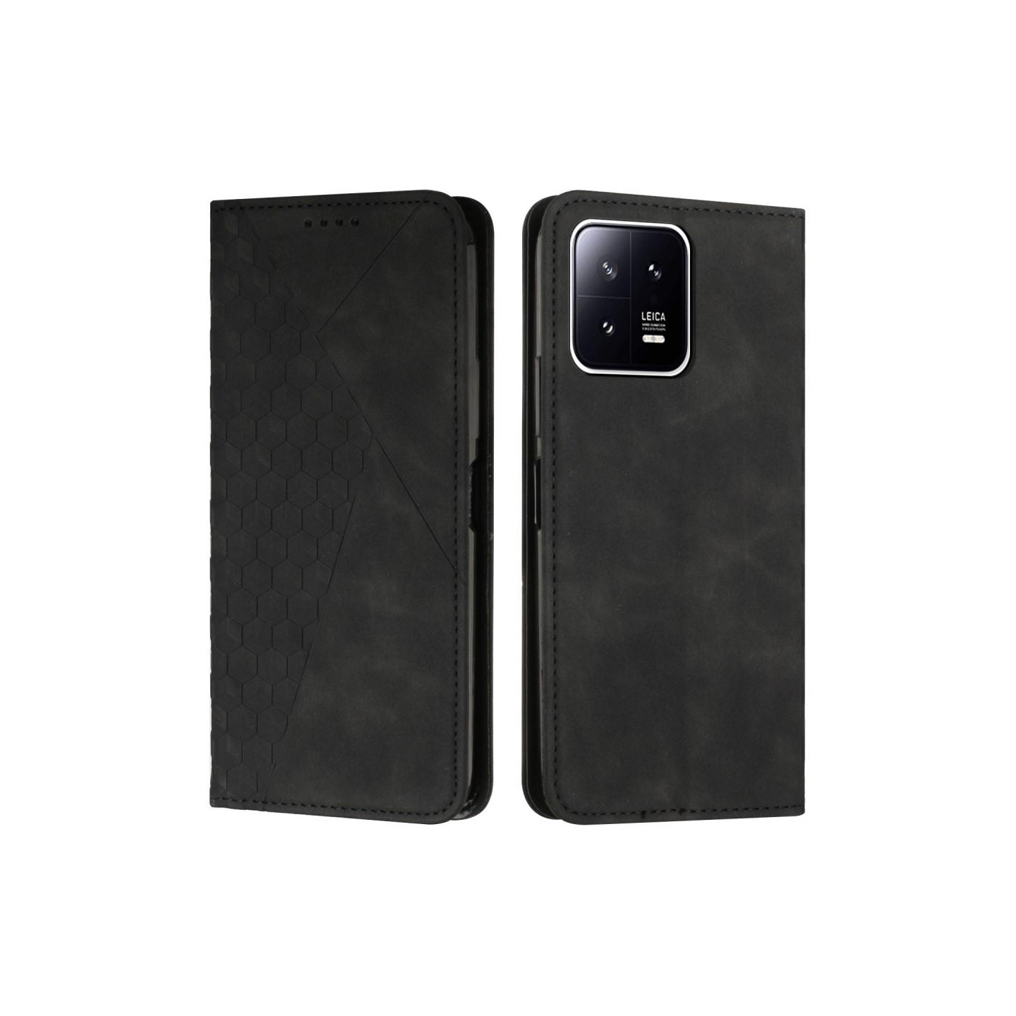 Xiaomi 13 Wallet Cover Phone Case with Strap - Black