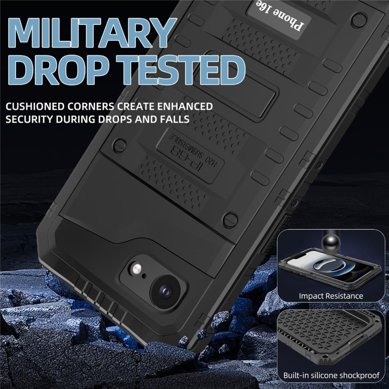 IP68 Waterproof Case for iPhone 16e Metal + Silicone with Screen Protector