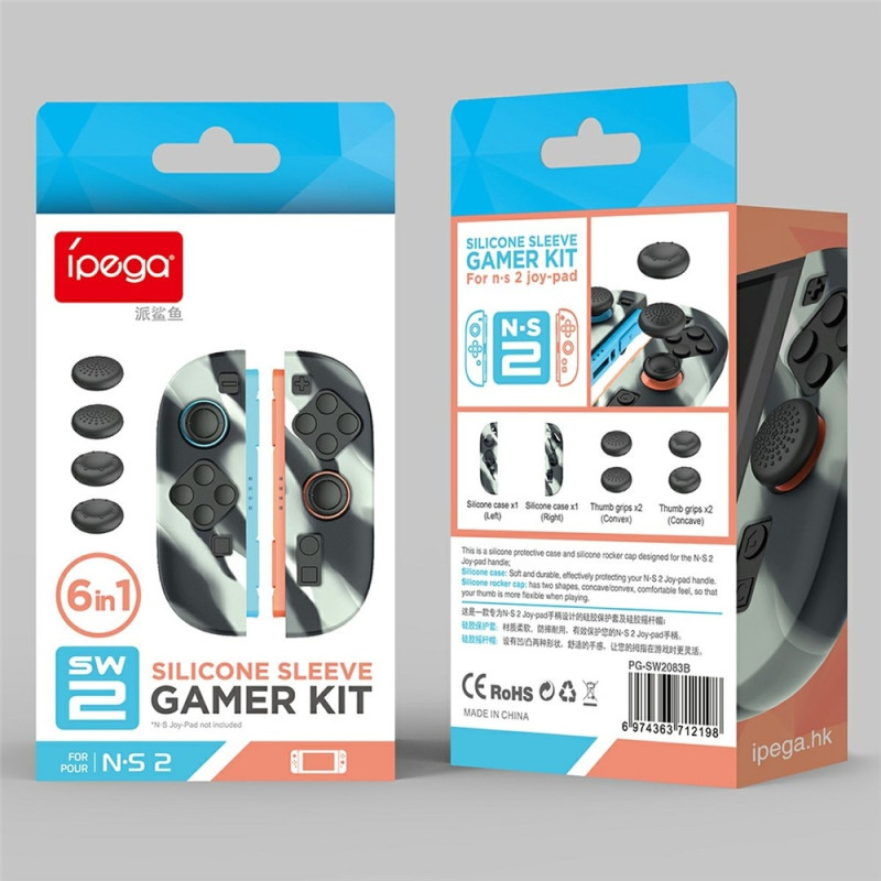 1 par kompatibel med Nintendo Switch 2 etuier med 4 hætter Sort-grå