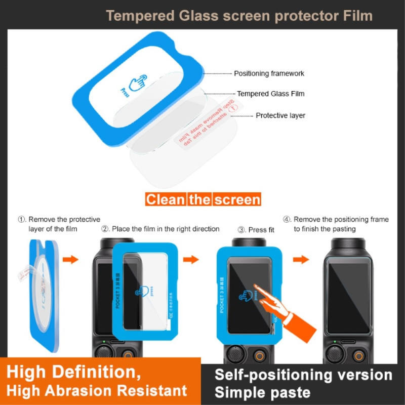 IMAK For DJI Osmo Pocket 3 Tempered Glass Screen Protector + Lens Film Set with Self Positioning Frame