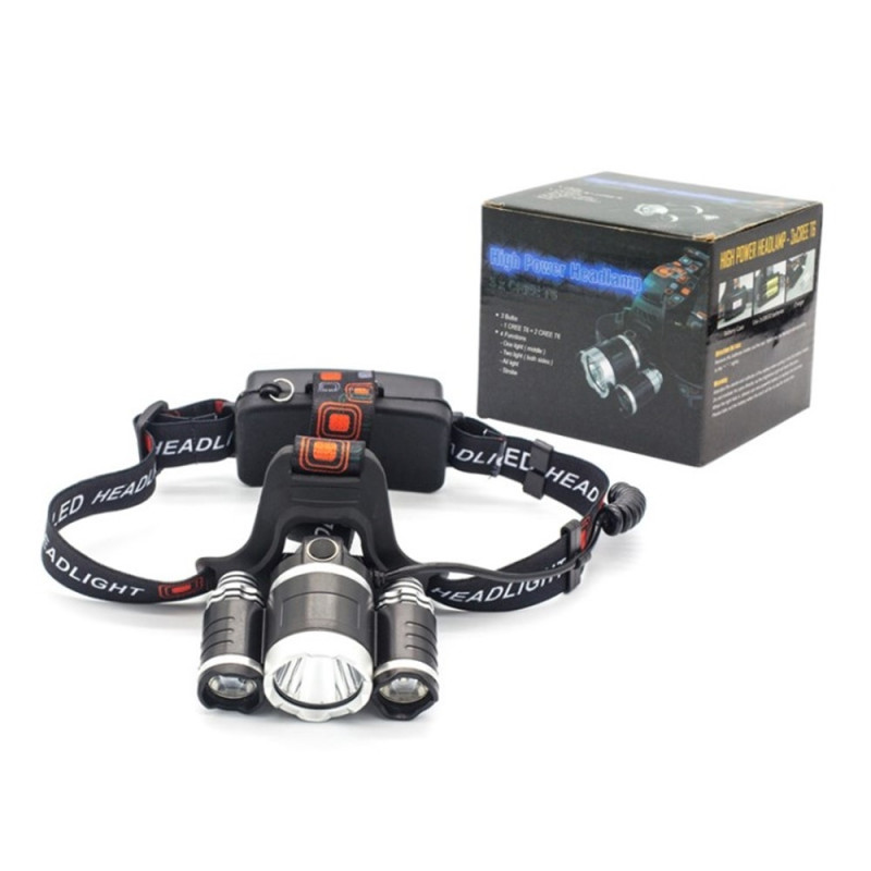 T6 3-LED fixed focus headlight battery powered waterproof flashlight headlamp