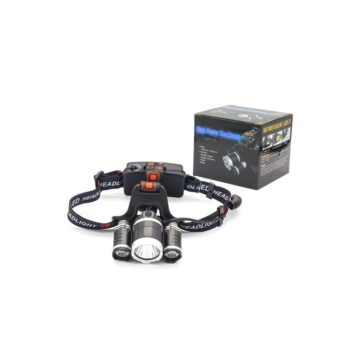 T6 3-LED fastfokuseret forlygte batteridrevet vandtæt lommelygte