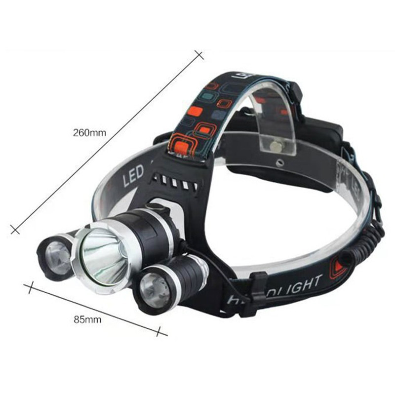 T6 3-LED fixed focus headlight battery powered waterproof flashlight headlamp