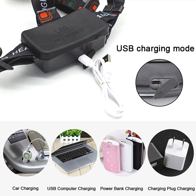 T6 3-LED-strålkastare med fast fokus batteridriven vattentät ficklampa pannlampa