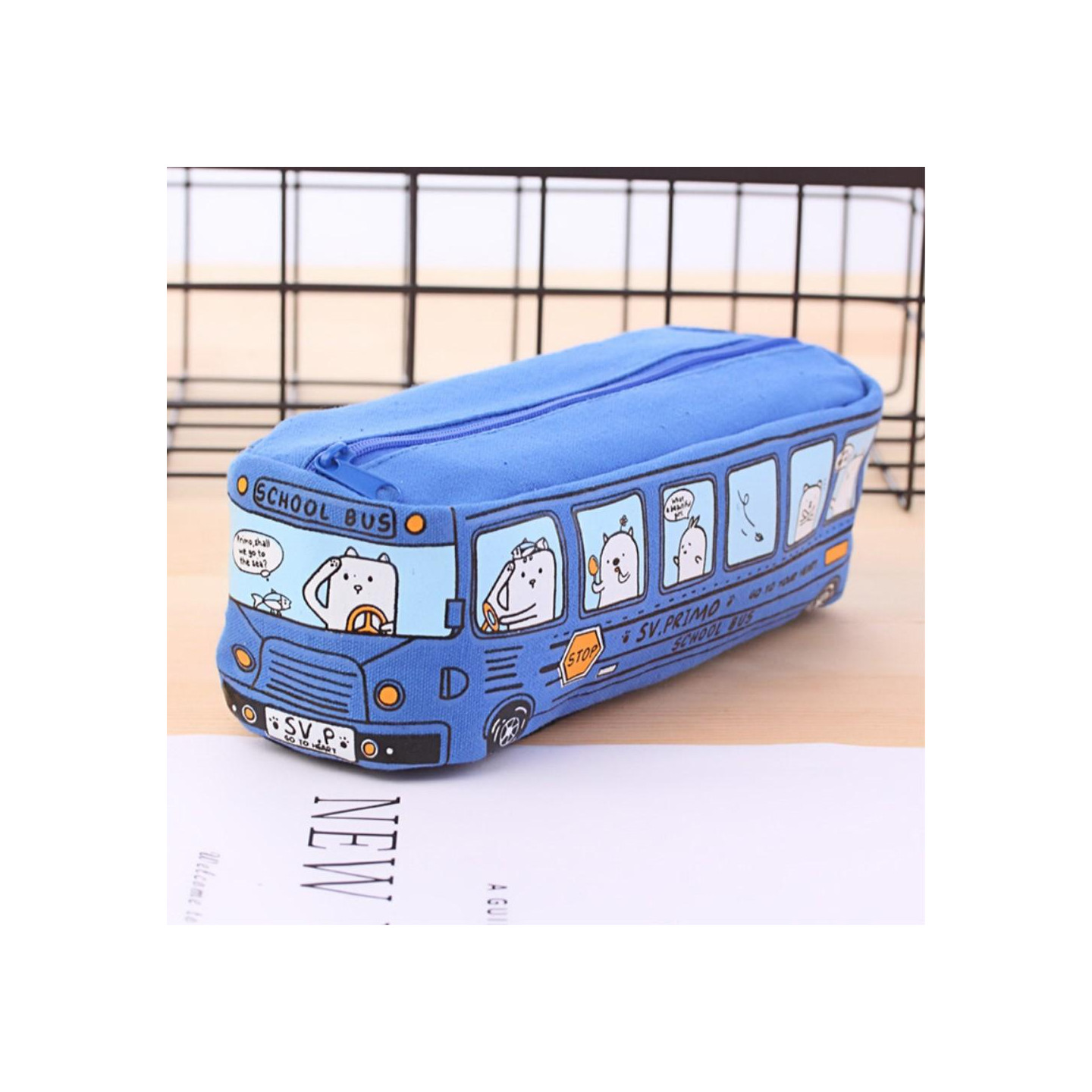 Pencil Case Canvas Zipper Pencil Bag School Stationery - Blue