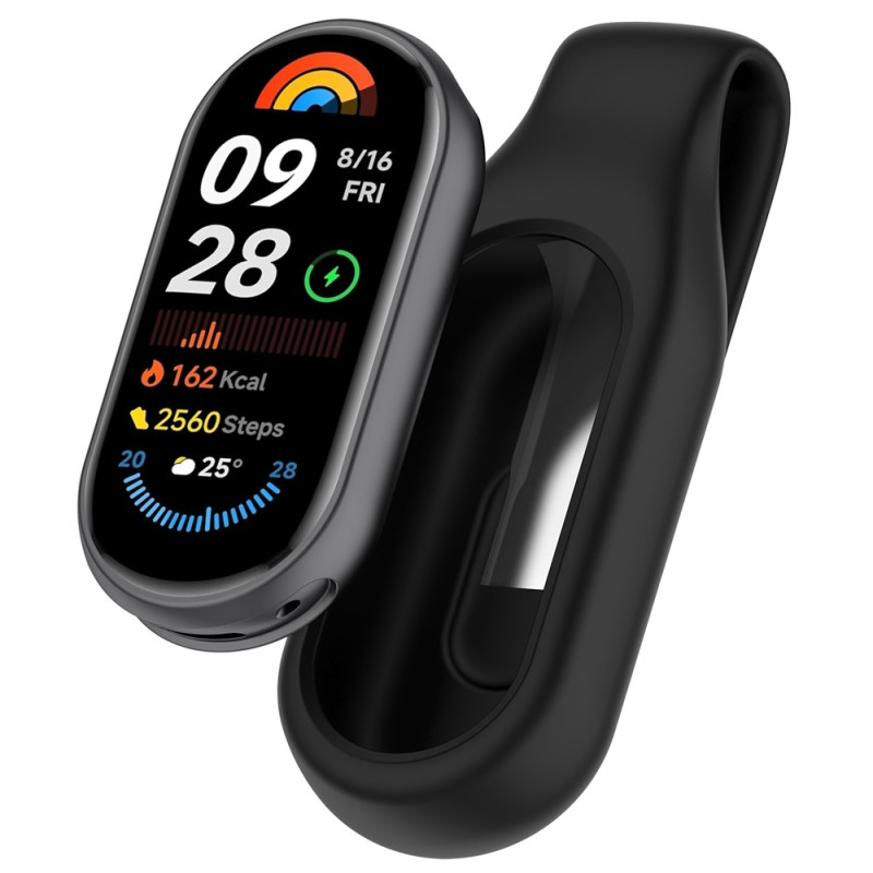 Xiaomi Smart Band 10/9/8 -koteloon, älykellolle, silikonisuojus, pidike - Musta