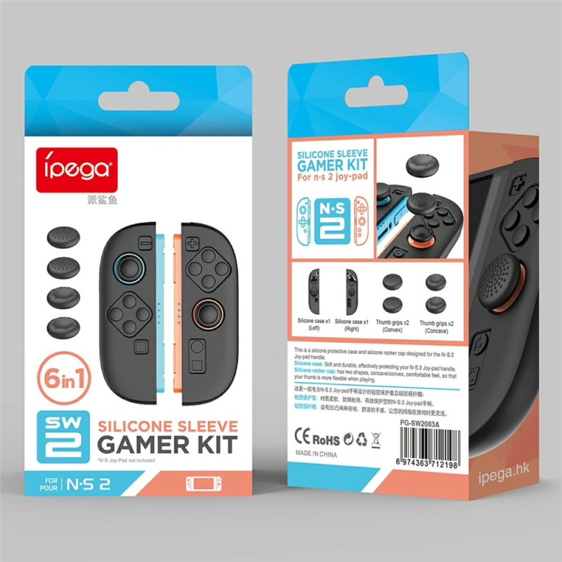 1 par Kompatibla med Nintendo Switch 2 Fodral Skal med 4 Caps Svart