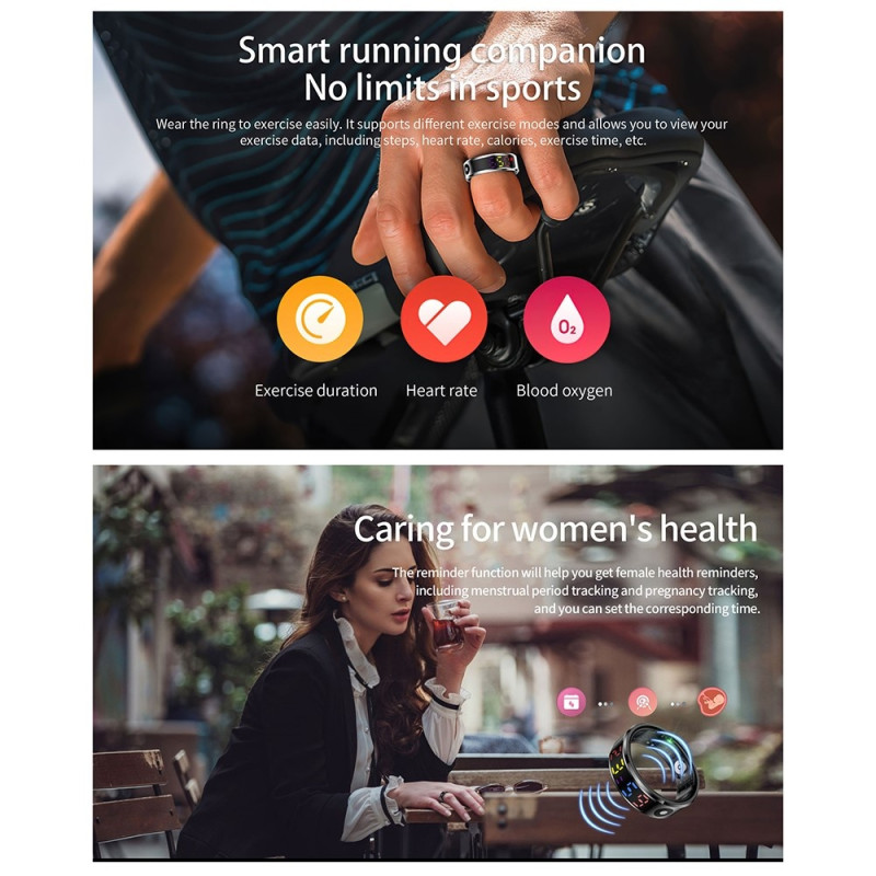Vanntett Smart Ring Søvnsporing Blodsyre Pulsmåler Ladeetui – Størrelse 12