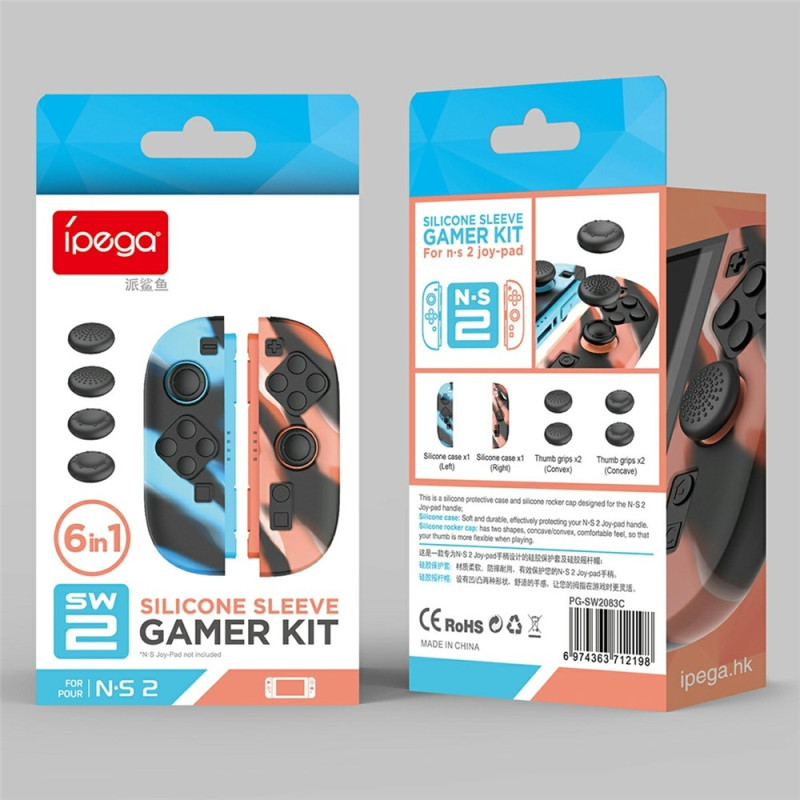 1 pari yhteensopivaa Nintendo Switch 2 -koteloa, jossa 4 suojusta, musta, sininen, musta, punainen