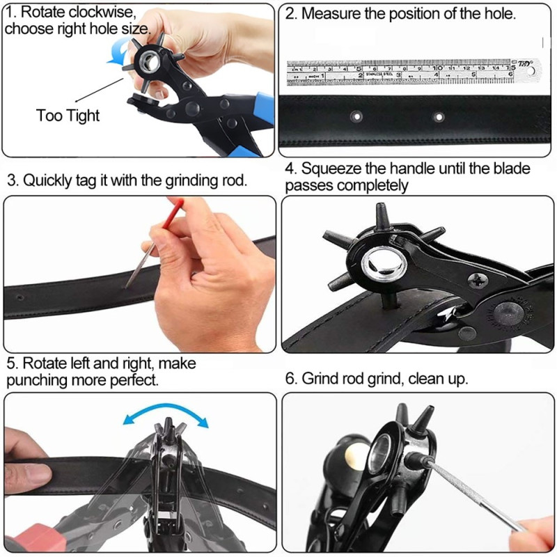 Hullstanseverktøysett for lær - Blå
