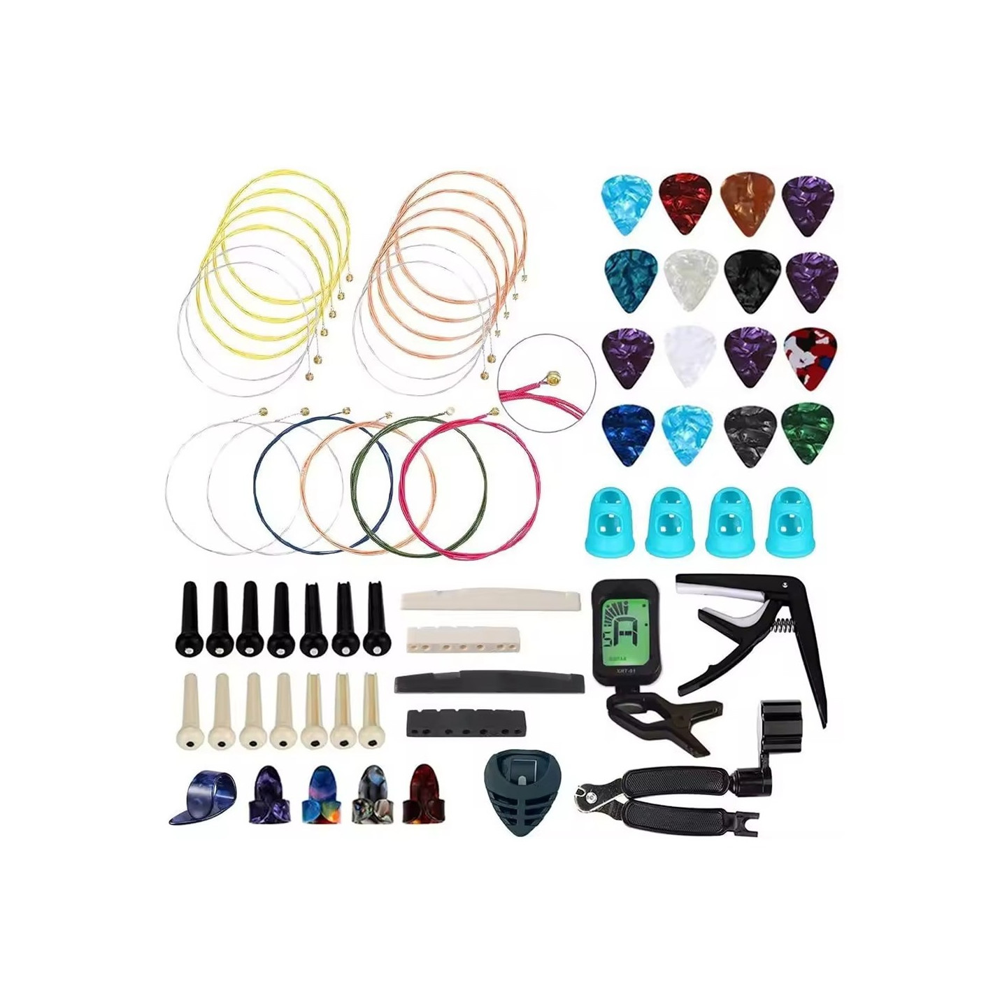 65 delar Gitarr Tillbehör Akustisk Elgitarr Strängar Plektrum Strängvindare mm
