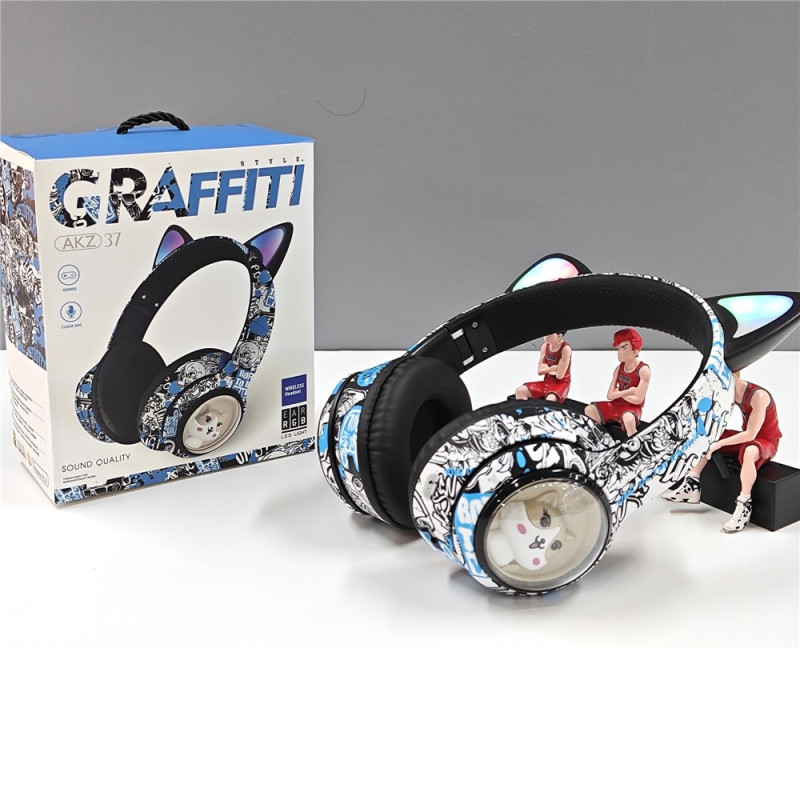 Trådløse On-Ear Hovedtelefoner Katteøre Bluetooth FM Radio Headset Mikrofon - Sort